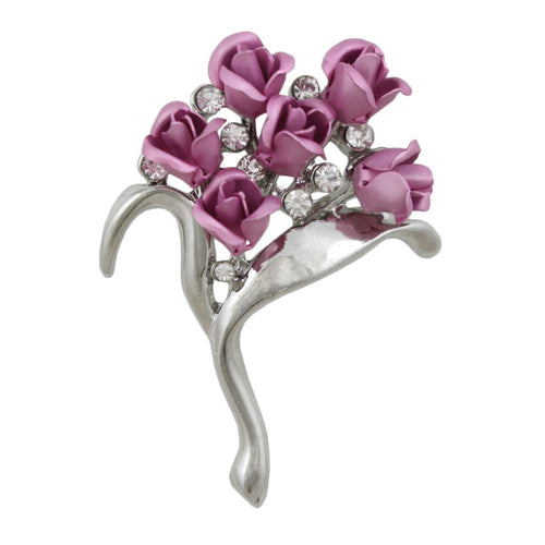 Bouquet of Lavender Rose Buds with Crystals Flower Pin - Lilylin Designs