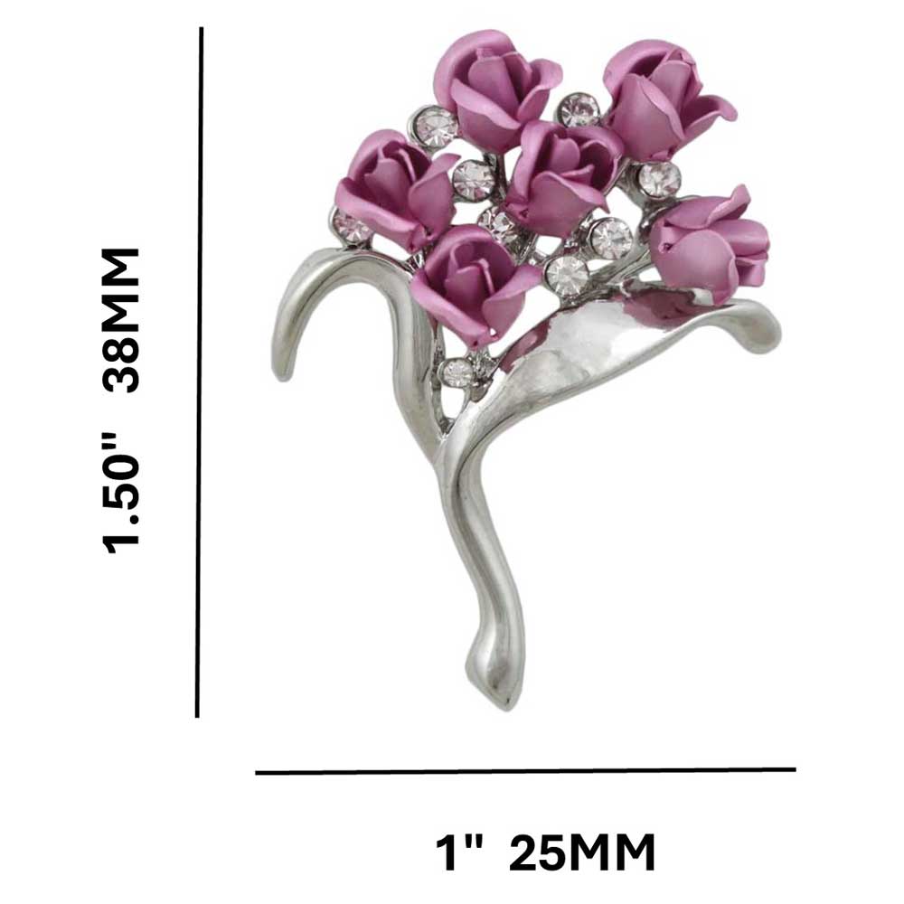 Bouquet of Lavender Rose Buds with Crystals Flower Pin with measurements - Lilylin Designs