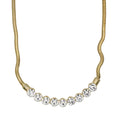 A gold snake chain necklace featuring a curved row of clear round-cut rhinestones set in gold bezels, shown against a plain white background. Lilylin Designs