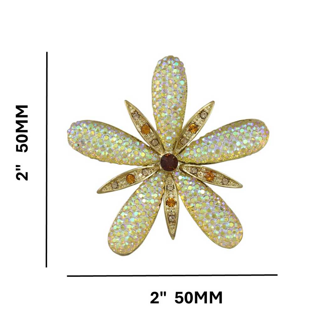 Large Aurora Borealis Acrylic with Topaz Crystals Flower Pin with measurements - Lilylin Designs