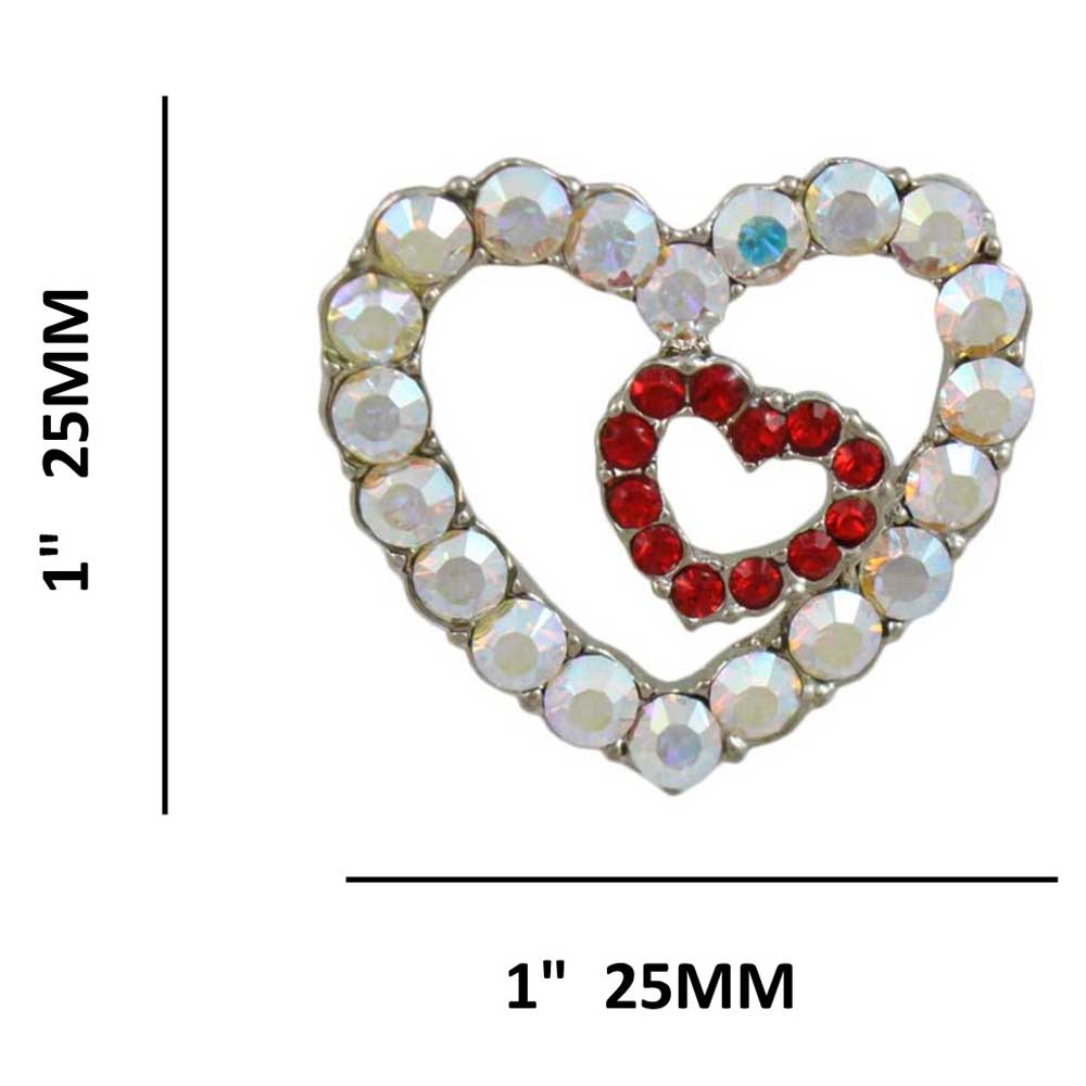 Aurora Borealis with Red Crystal Hearts Brooch Pin with measurements - Lilylin Designs