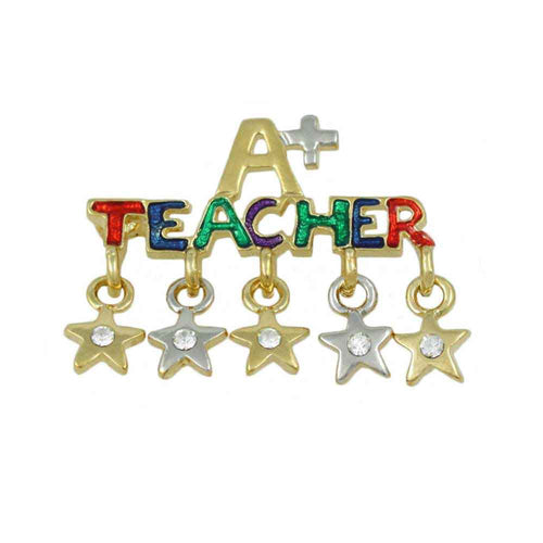 A+ Teacher with Crystal Star Charms Brooch Pin - Lilylin Designs