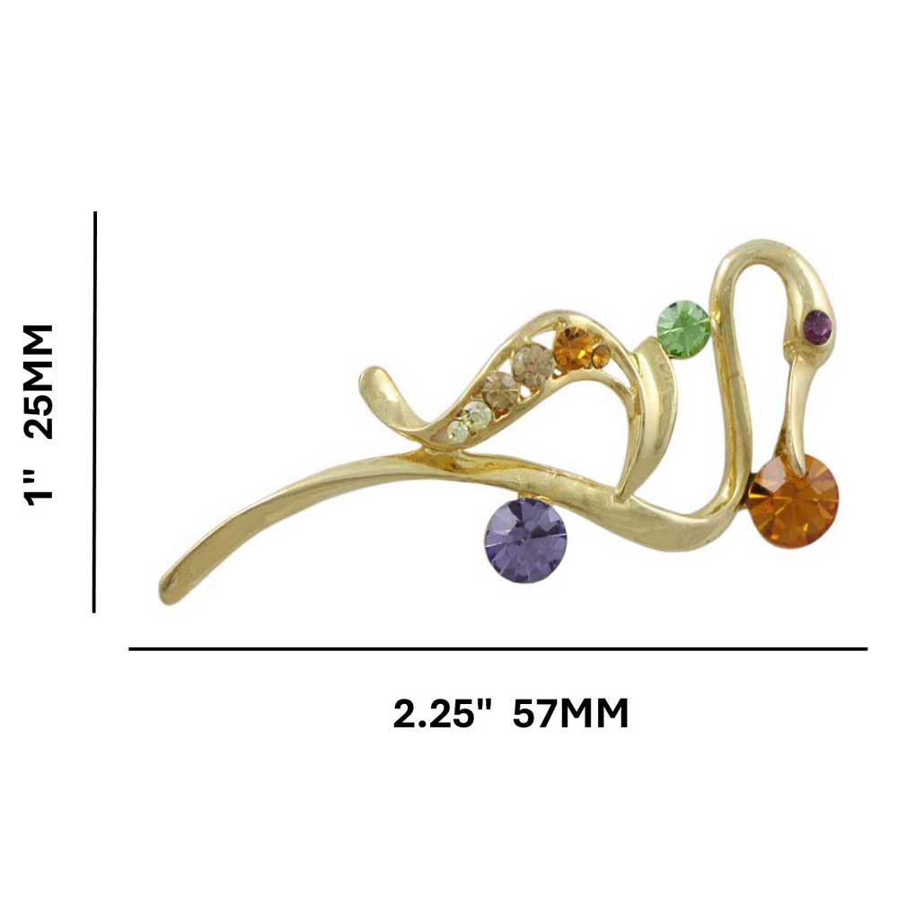 Abstract Crystal Swan Brooch Pin shown with measurements - Lilylin Designs