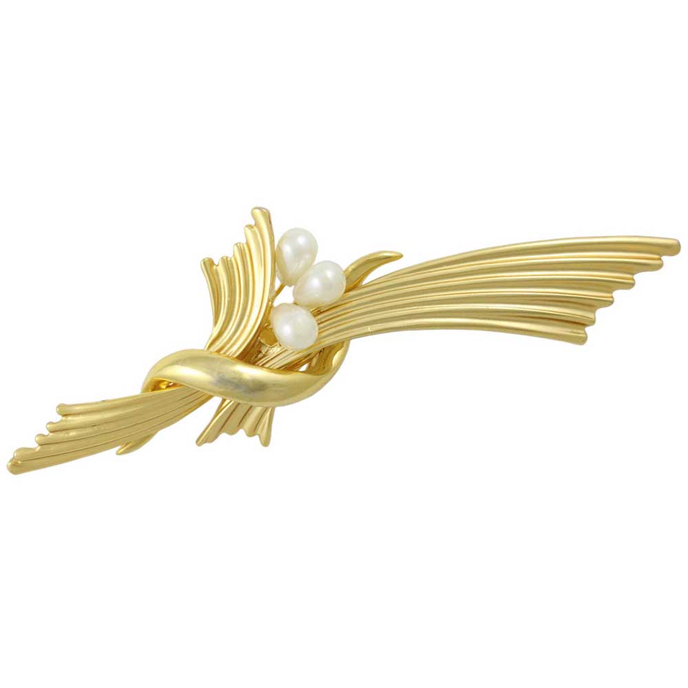 Gold Accordion Pleats with 3 White Pearls Brooch Pin - Lilylin Designs