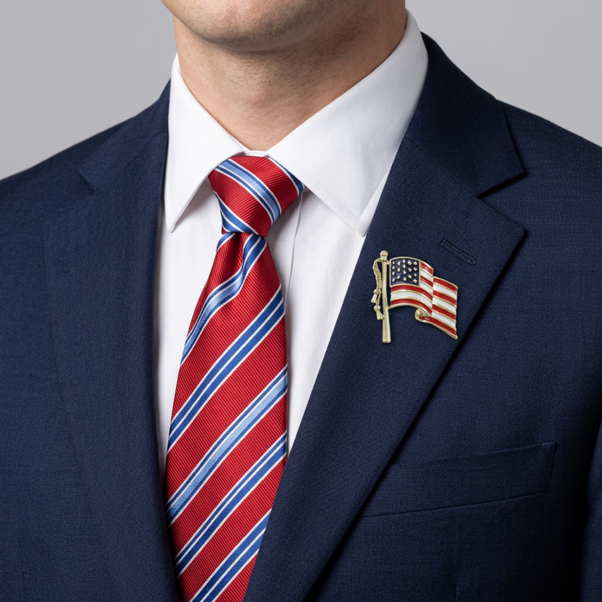 Model wearing Red White and Blue American Flag Patriotic Brooch Pin - Lilylin Designs