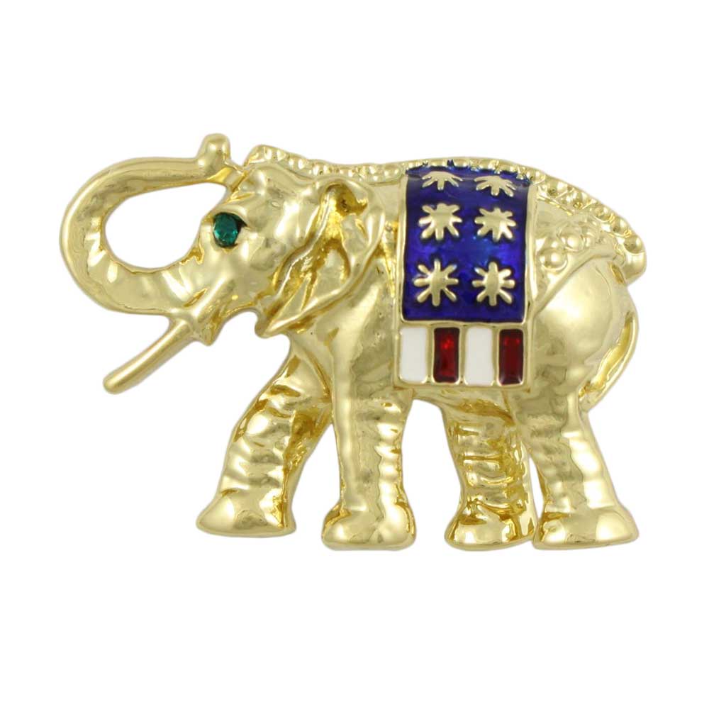 Patriotic Red White Blue Elephant Brooch Pin on white background | Lilylin Designs
