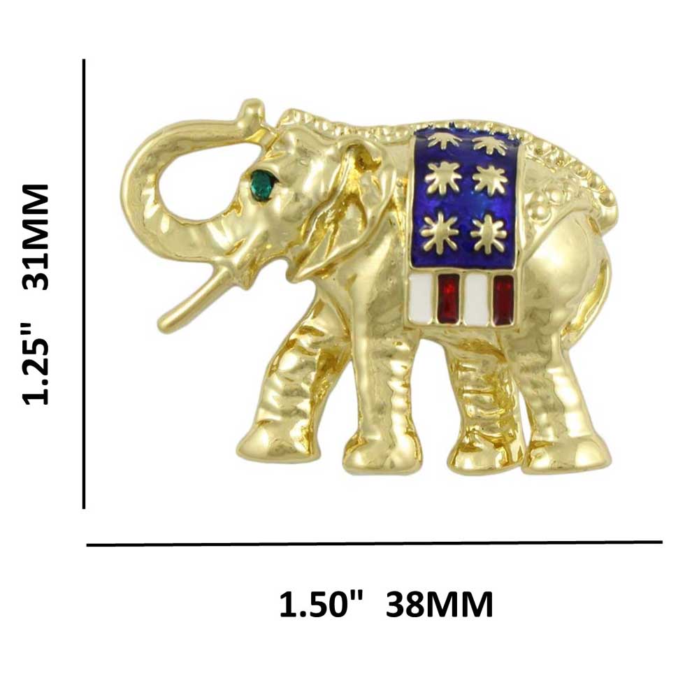 Patriotic Red White Blue Enamel Elephant Brooch Pin with measurements | Lilylin Designs