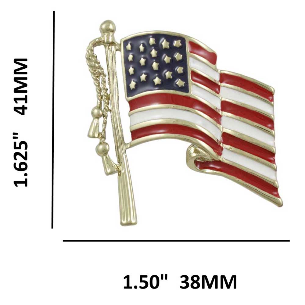 Red White and Blue American Flag Patriotic Brooch Pin with measurements | Lilylin Designs