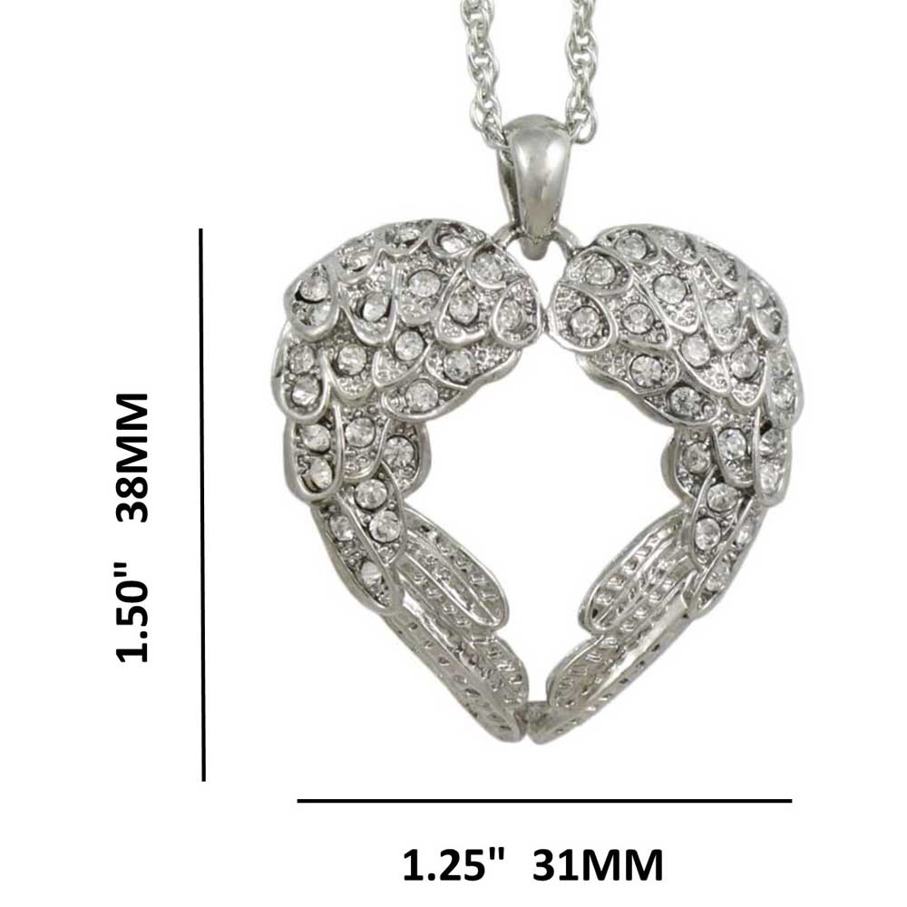 Crystal Angel Wings Pendant on Silver  Chain with measurements - Lilylin Designs