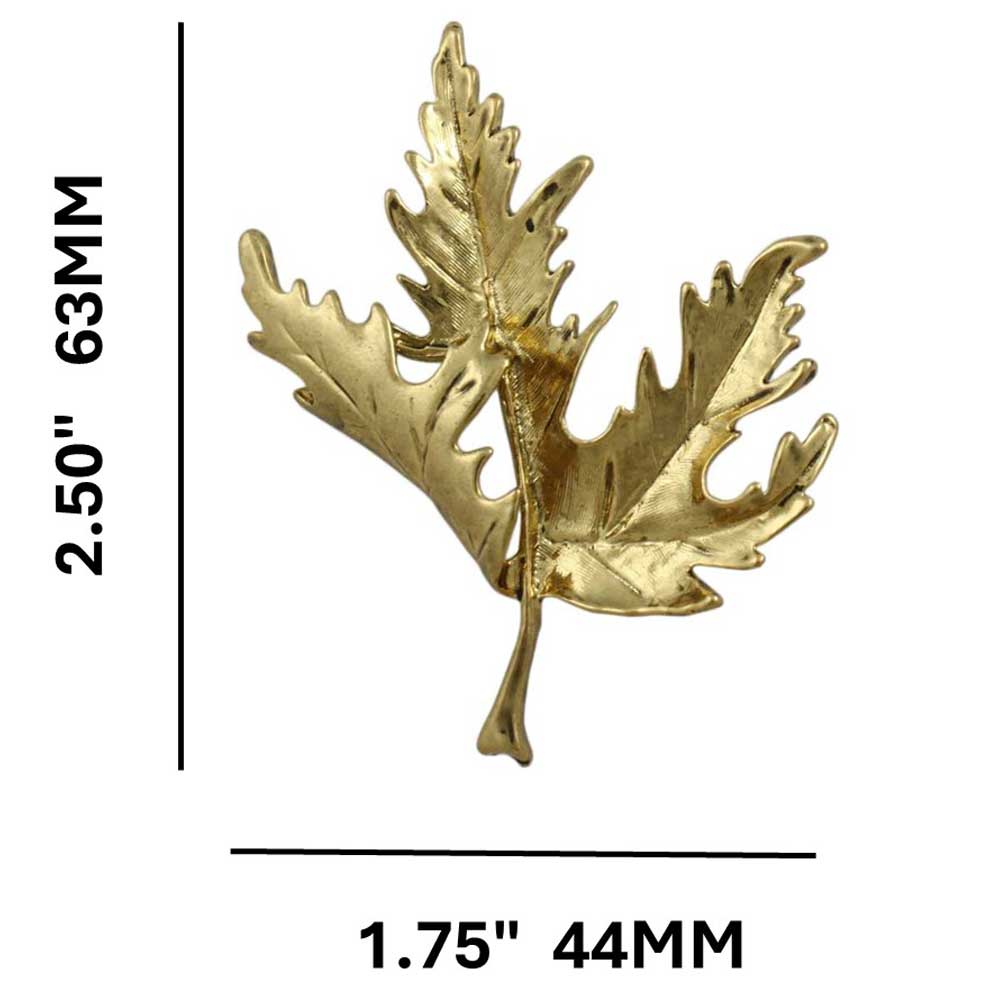 Gold Leaf Blowing in the Wind Brooch Pin shown with measurements - Lilylin Designs
