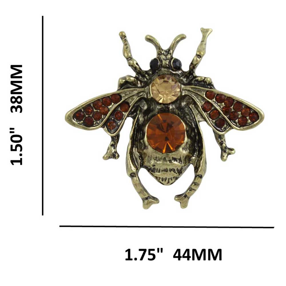 Antique brown crystal fly brooch pin with measurements - Lilylin Designs