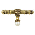 Antique Gold - plated Bar with Dangling White Pearl Brooch Pin - Lilylin Designs