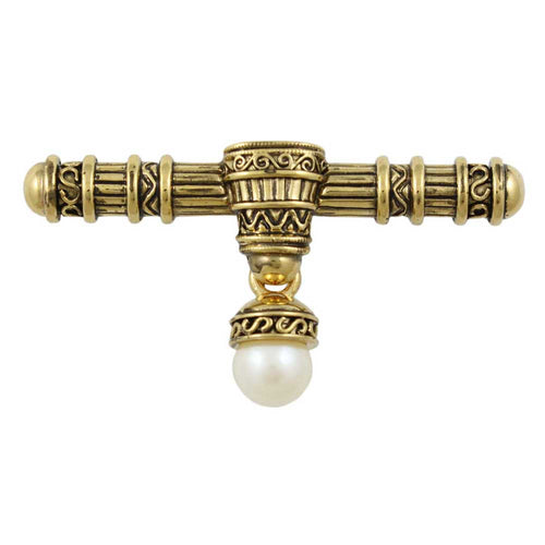 Antique Gold - plated Bar with Dangling White Pearl Brooch Pin - Lilylin Designs