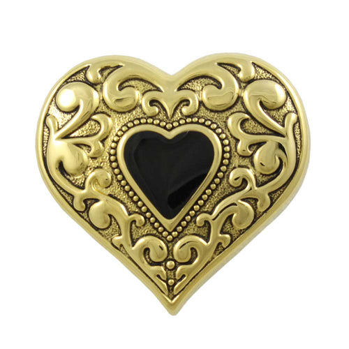 Antique Gold Heart with Black Enamel Inner Heart Brooch Pin - Lilylin Designs