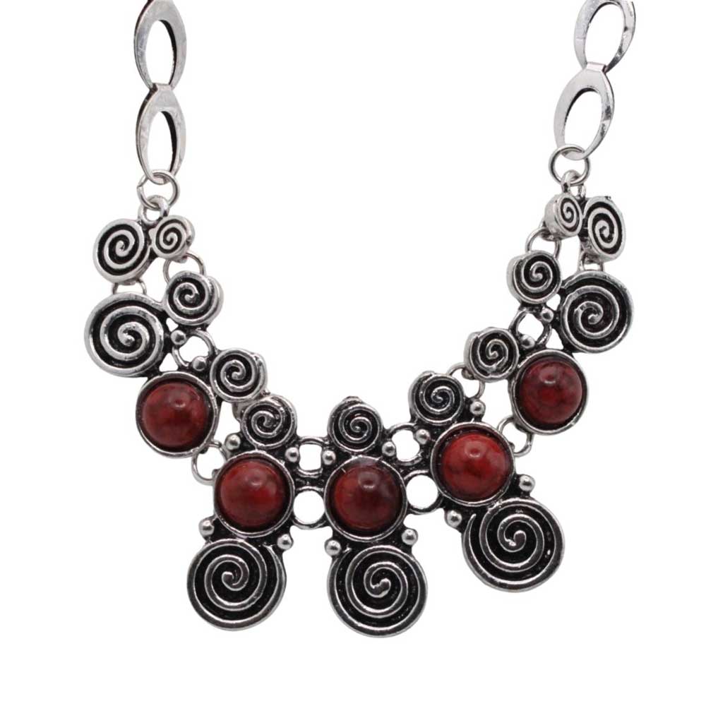 Antique Swirls with Red Simulated Turquoise Stones Necklace - Lilylin Designs