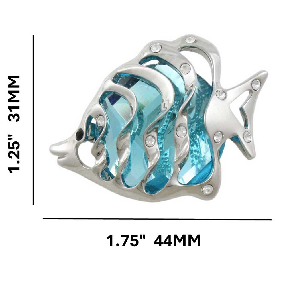 Large Aqua Stone and Crystals Angelfish Brooch Pin with measurements - Lilylin Designs