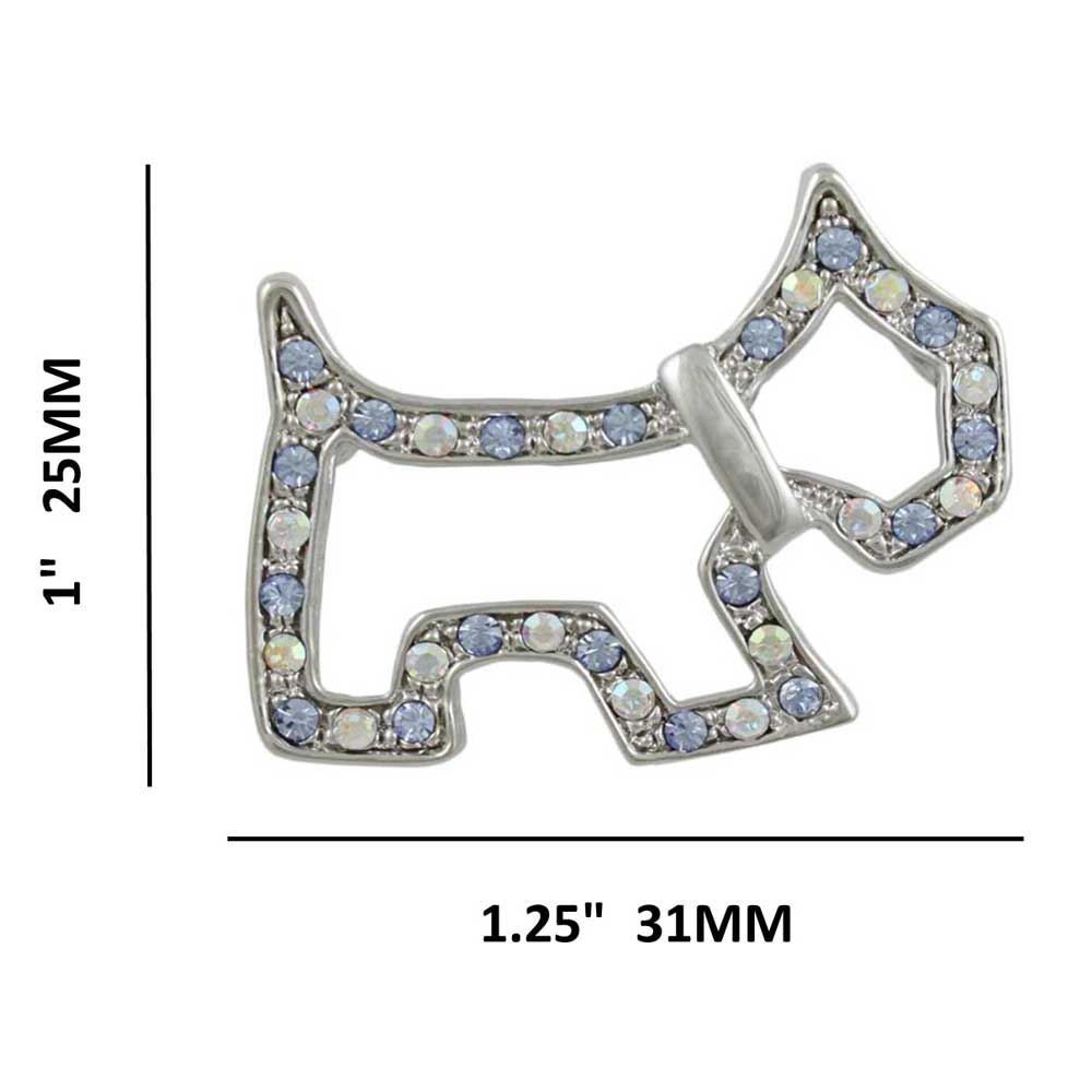 Aqua Crystal Open Scotty Dog Silhouette Brooch Pin with measurements - Lilylin Designs