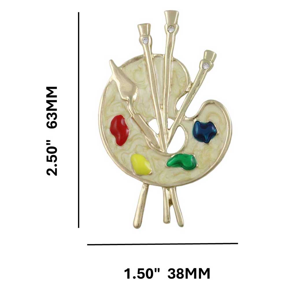 Artist Paint Palette Brooch Pin in Cream Enamel shown with measurements - Lilylin Designs
