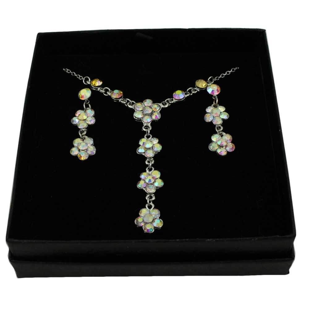 Aurora Borealis Crystal Daisies Y Necklace and Earring Boxed Gift Set - RSN328BS - Lilylin Designs