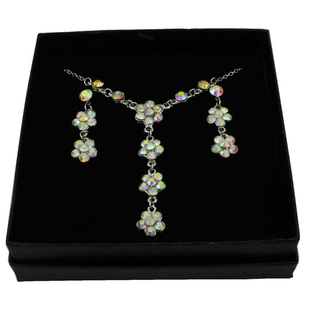 Aurora Borealis Crystal Daisies Y Necklace and Earring Boxed Gift Set - Lilylin Designs