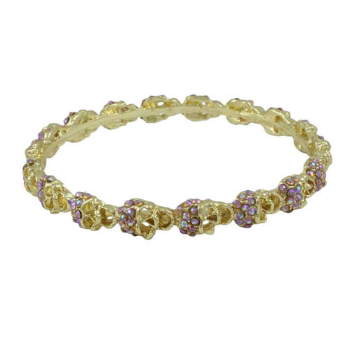 Bangle with Gold Ring of Aurora Borealis Crystal Skulls - Lilylin Designs