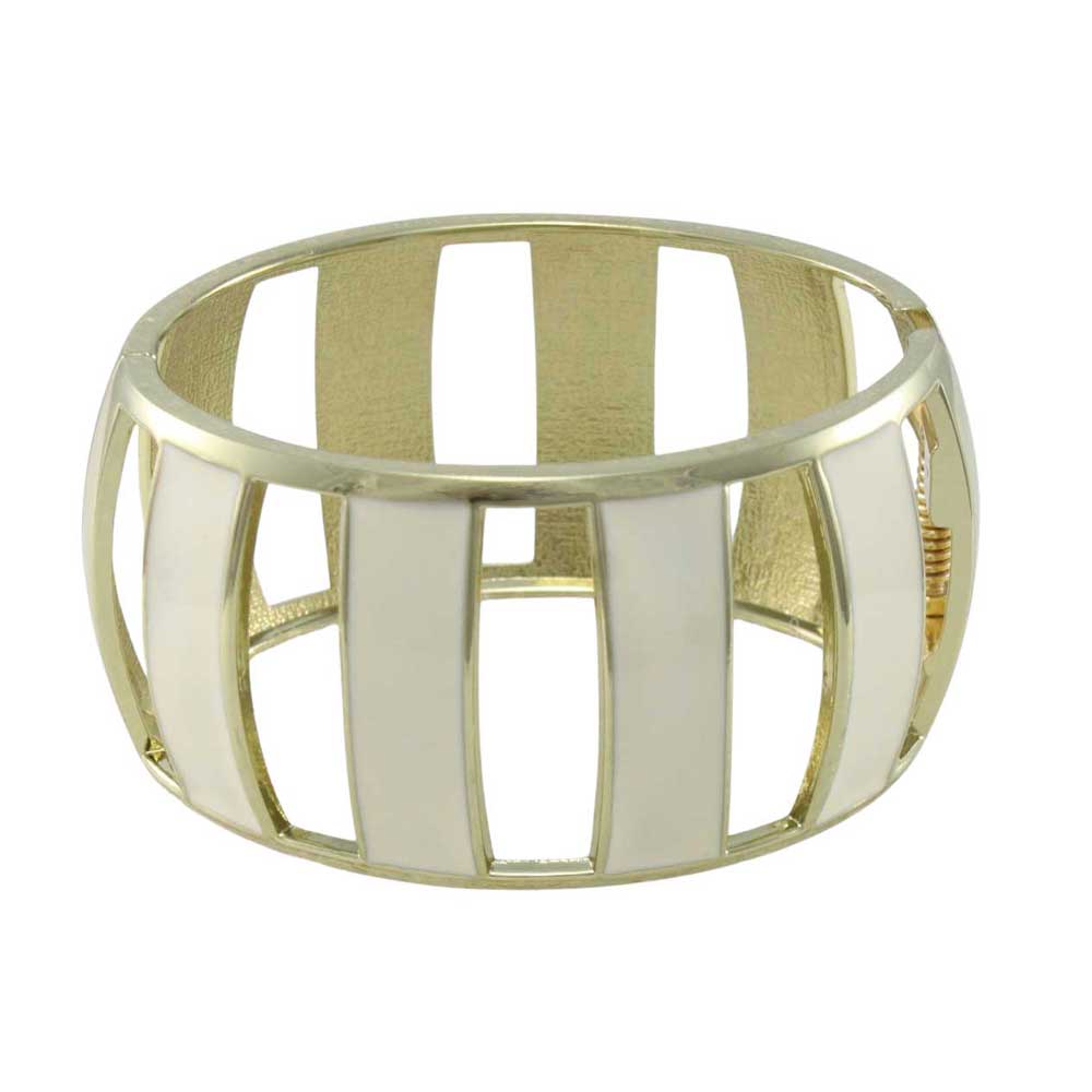 Cream Enamel Trimmed with Gold Caged Hinged Bangle - BG502 - Lilylin Designs