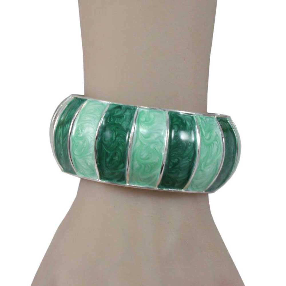 Light and Dark Green Striped Enamel Hinged Bangle - BG503 - Lilylin Designs