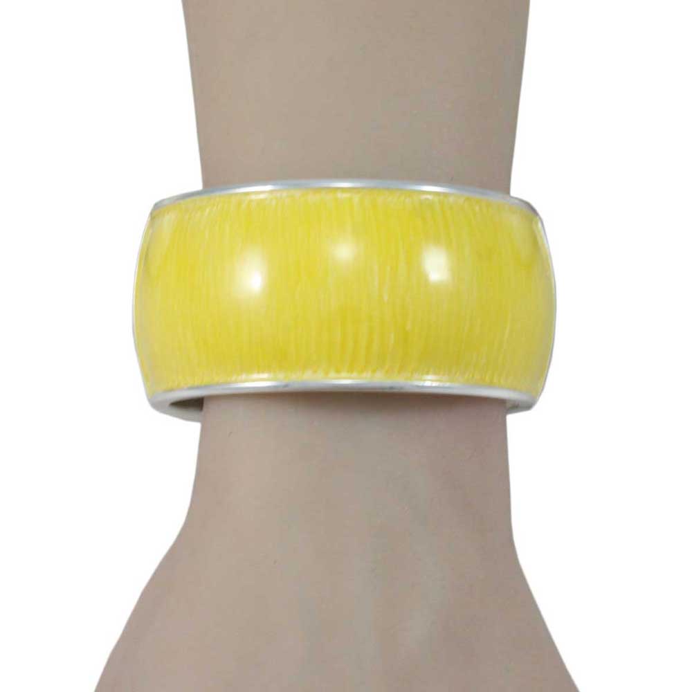 Lemon Yellow Striated Enamel Hinged Bangle - BG504 - Lilylin Designs