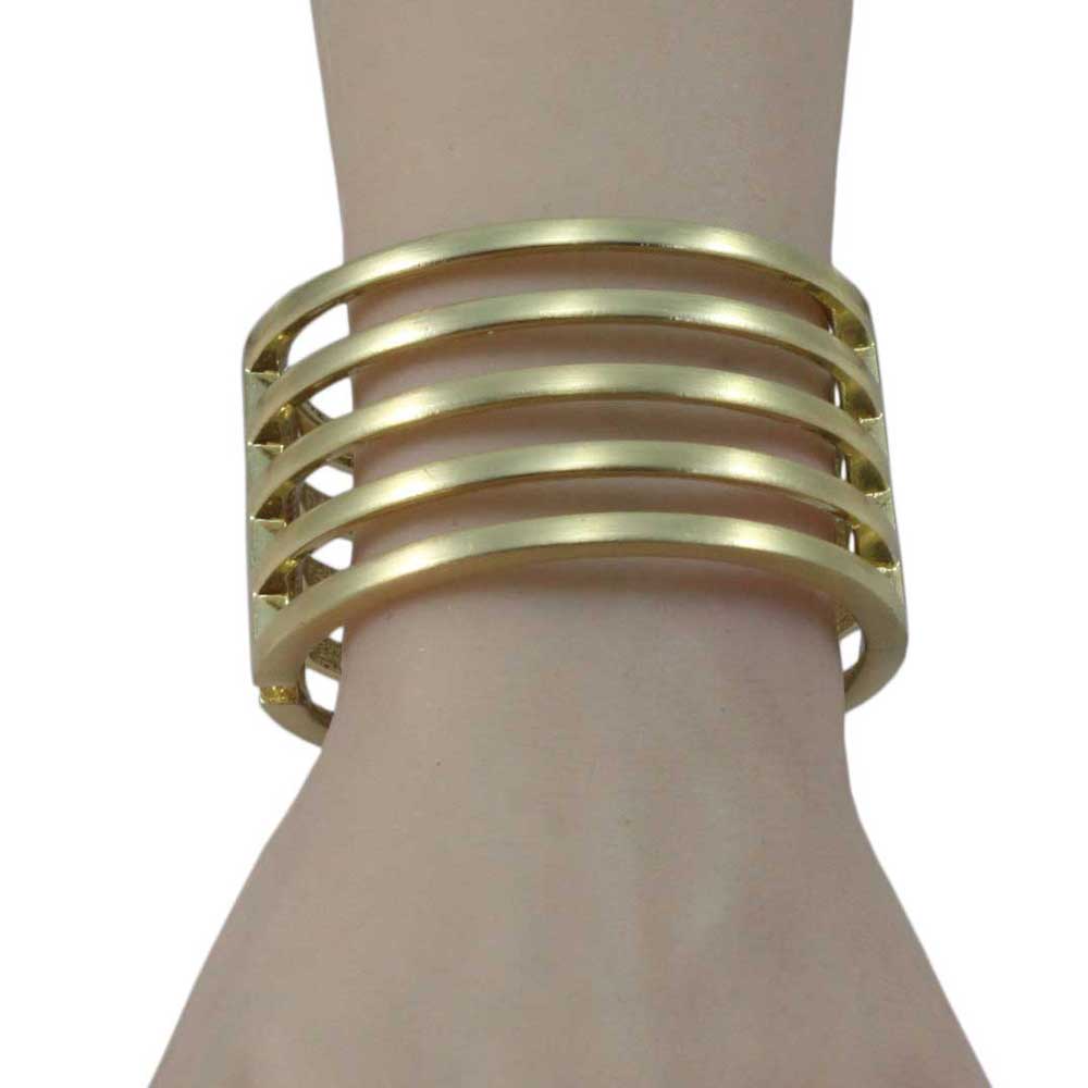 5 Row of Matte Gold Bars Hinged Bangle - BG505 - Lilylin Designs