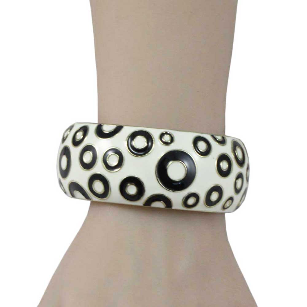 White Enamel with Black Polka Dots Hinged Bangle - BG506 - Lilylin Designs