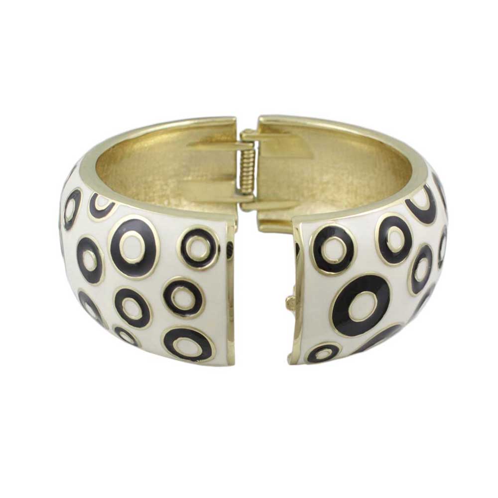 White Enamel with Black Polka Dots Hinged Bangle - BG506 - Lilylin Designs