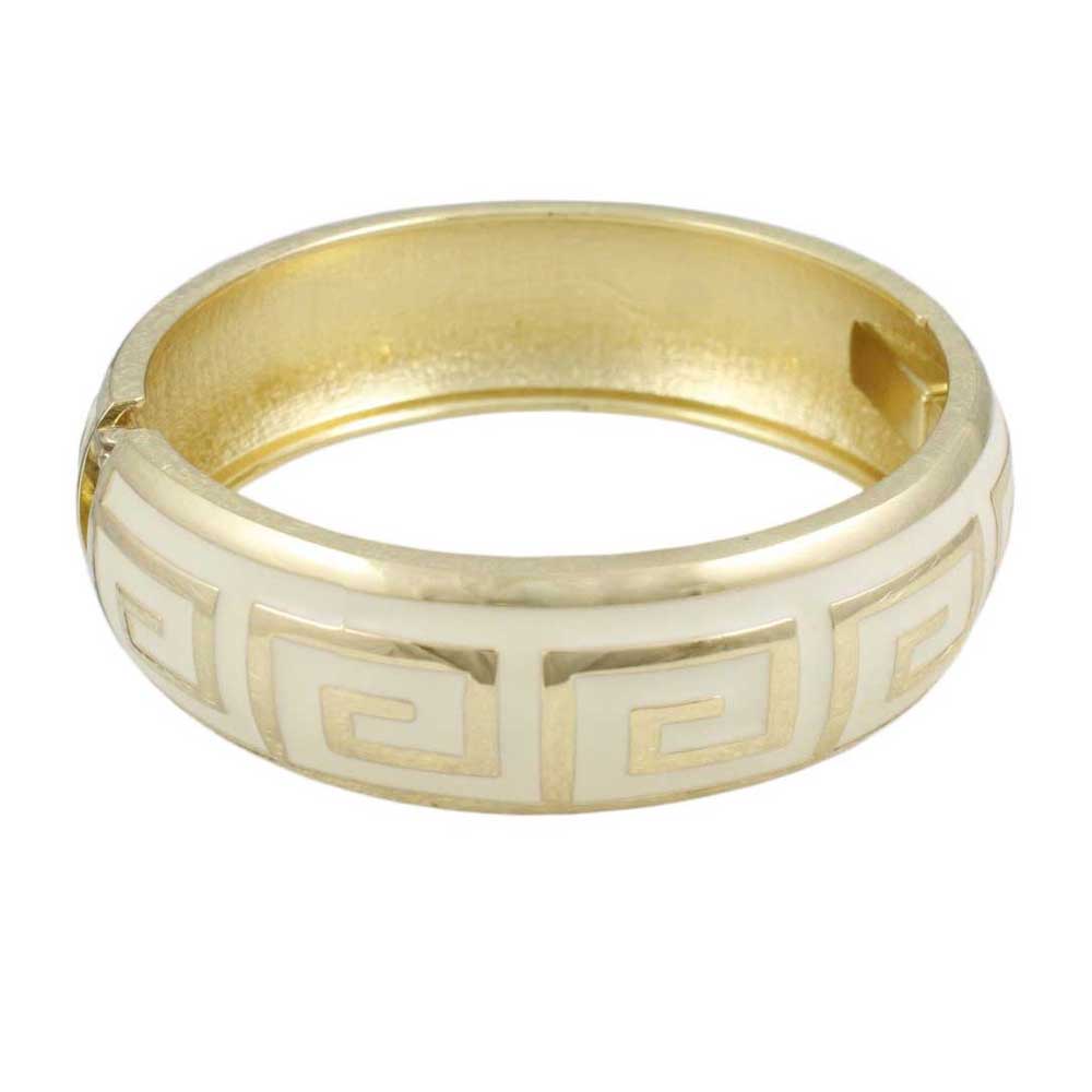 Lilylin Designs Cream and Gold Greek Key Hinged Bangle