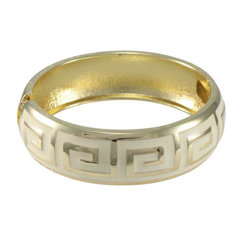 Cream and Gold Greek Key Hinged Bangle - BG526 - Lilylin Designs
