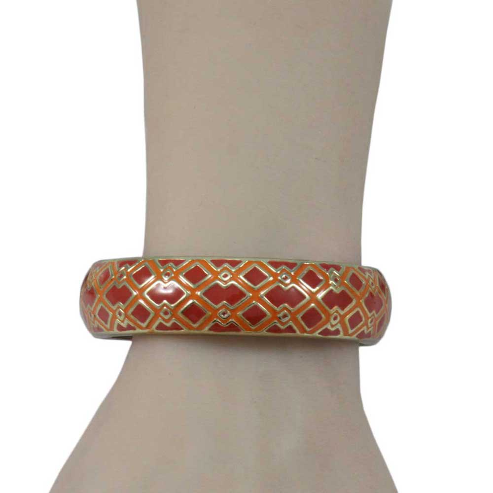 Red and Orange Diamond Pattern Hinged Bangle - BG528 - Lilylin Designs
