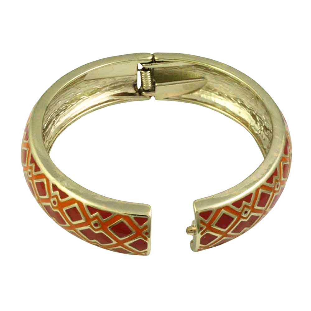 Red and Orange Diamond Pattern Hinged Bangle - BG528 - Lilylin Designs