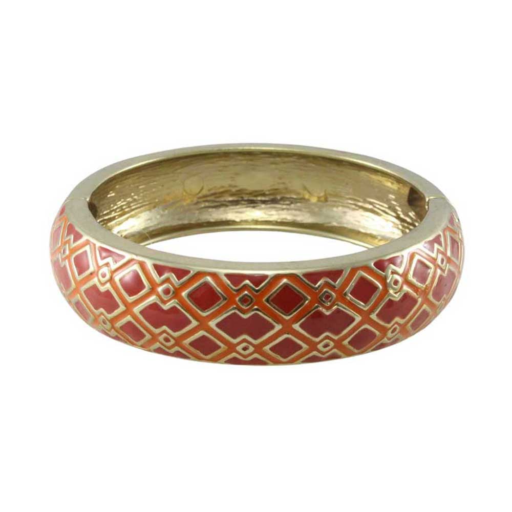 Red and Orange Diamond Pattern Hinged Bangle - BG528 - Lilylin Designs