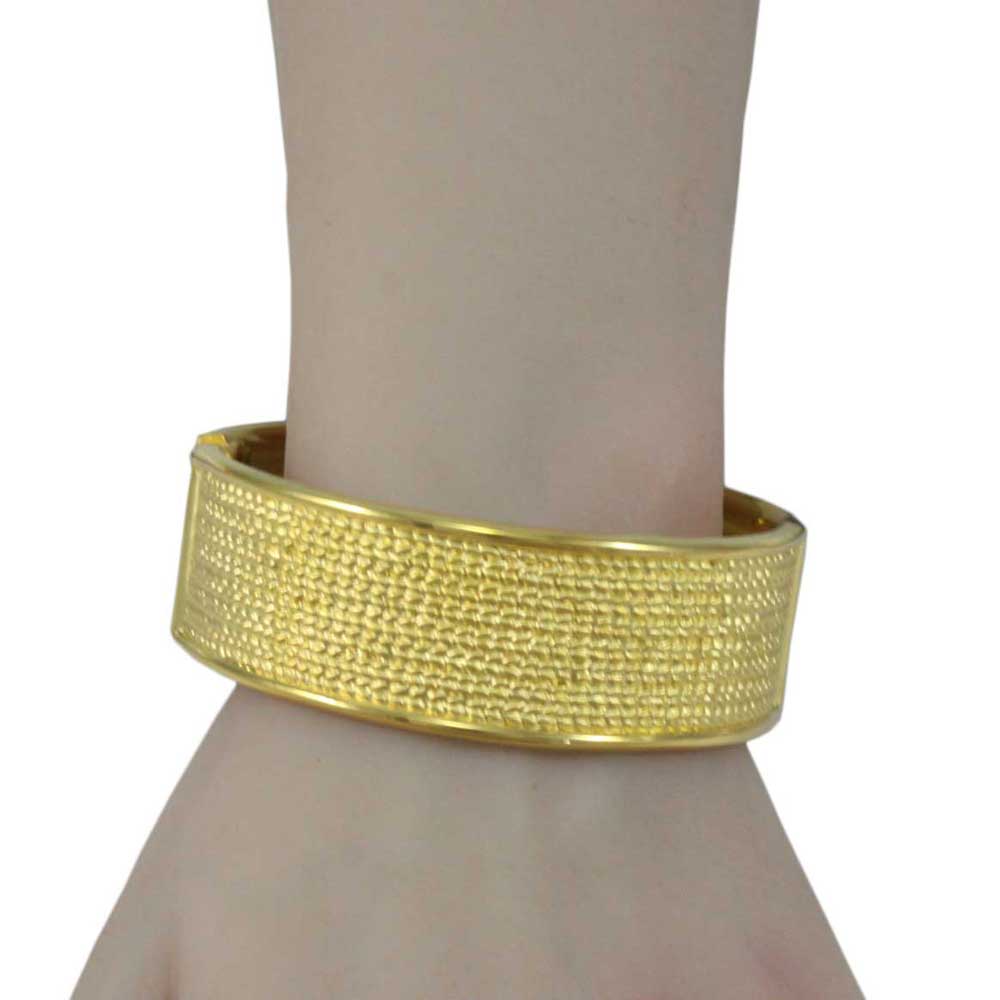 Gold - plated Textured Hinged Bangle - BG720G - Lilylin Designs