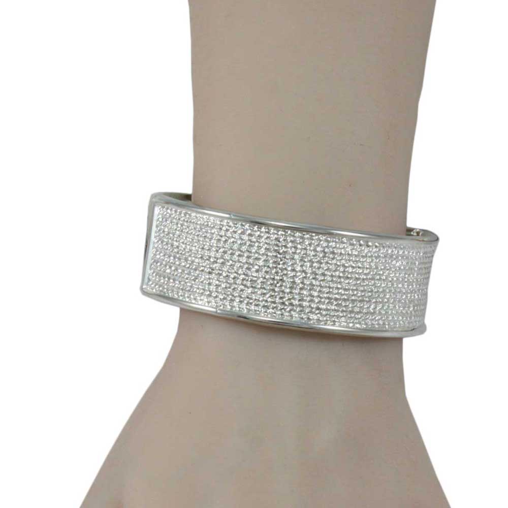 Shiny Silver - tone Textured Hinged Bangle - BG720S - Lilylin Designs