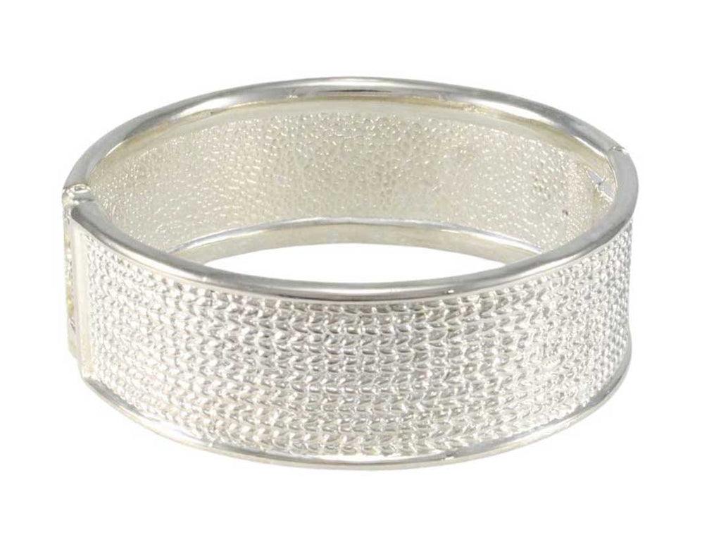 Shiny Silver - tone Textured Hinged Bangle - BG720S - Lilylin Designs