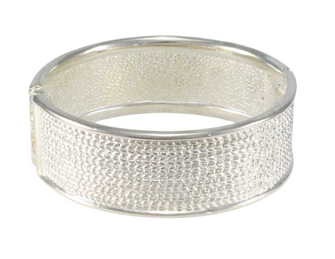 Shiny Silver - tone Textured Hinged Bangle - BG720S - Lilylin Designs