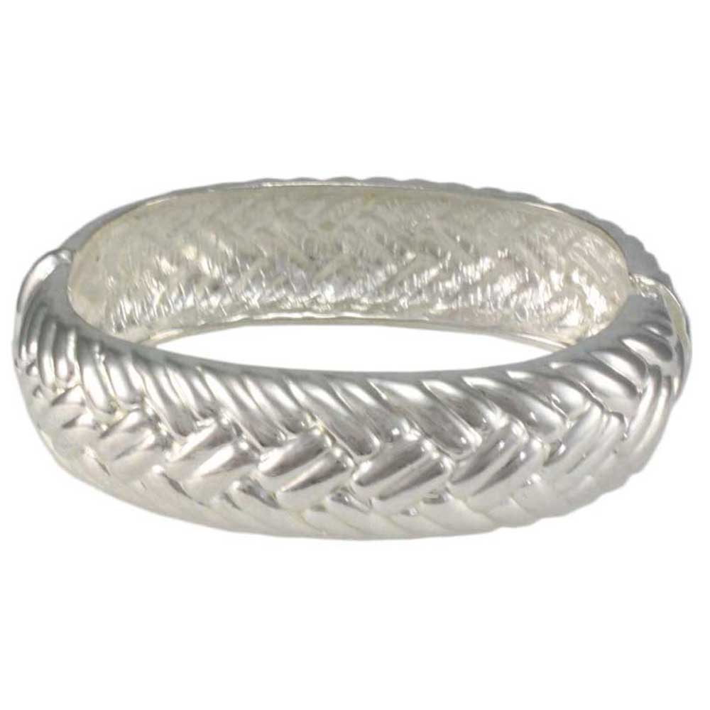 Matte and Shiny Silver - tone Braided Look Hinged Bangle - BG722MS - Lilylin Designs