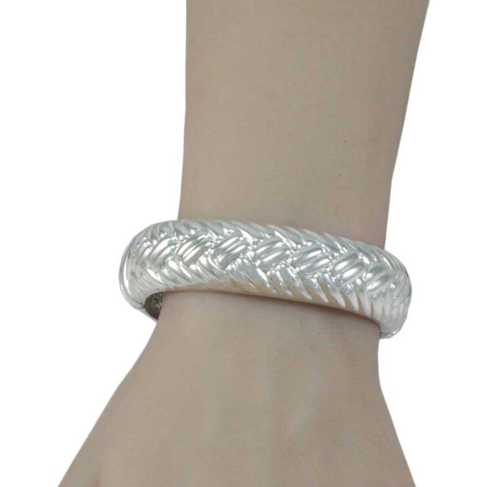 Matte and Shiny Silver - tone Braided Look Hinged Bangle - BG722MS - Lilylin Designs