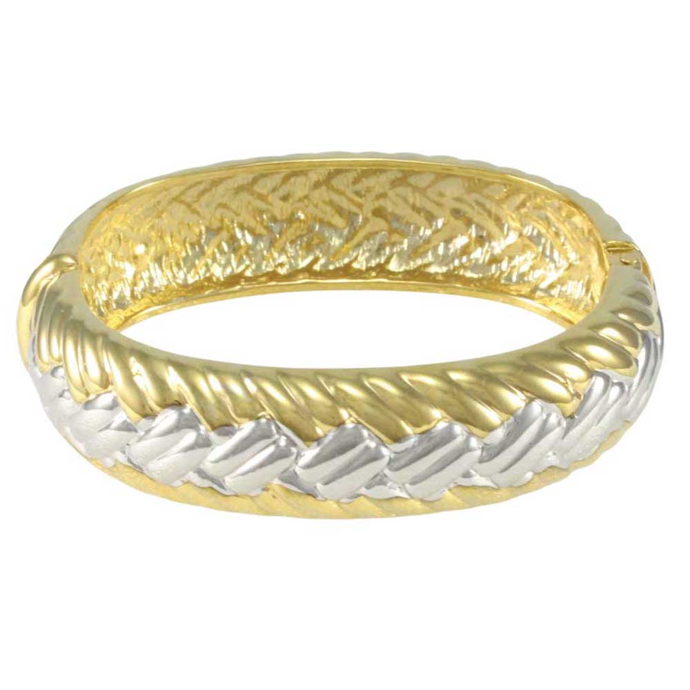 Gold and Silver Wide Braided Hinged Bangle - BG722T - Lilylin Designs