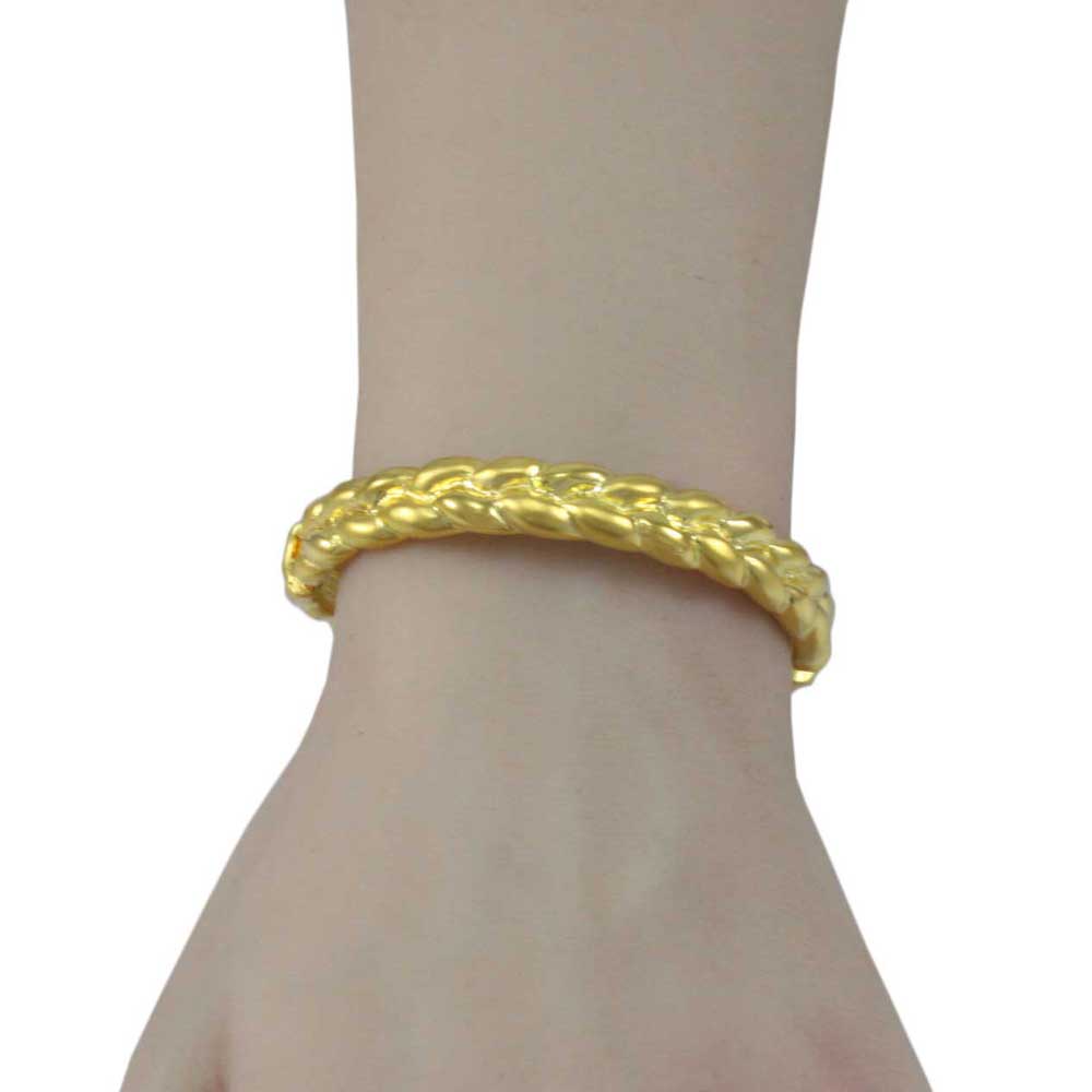 Gold - plated Narrow Braided Look Hinged Bangle - BG769M - Lilylin Designs