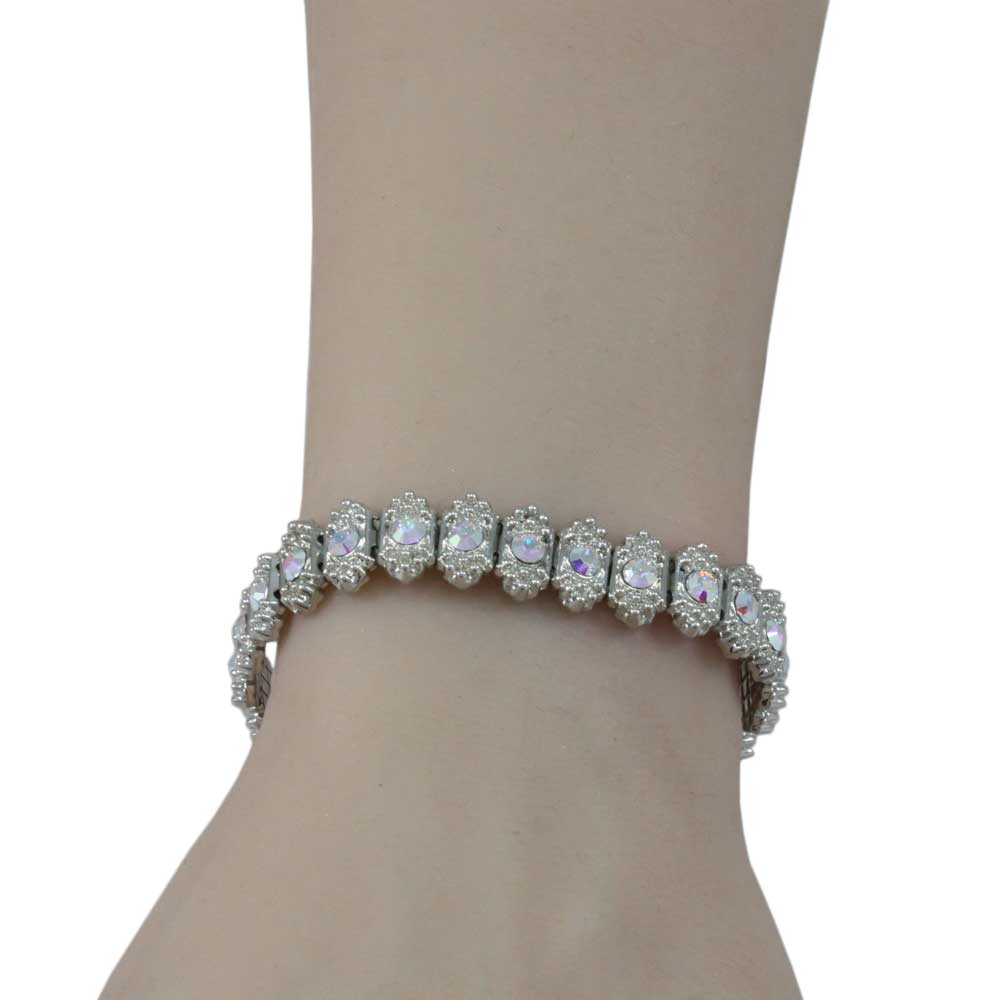 Silver - tone Aurora Borealis Crystal Stretch Bracelet - BGR401AB - Lilylin Designs