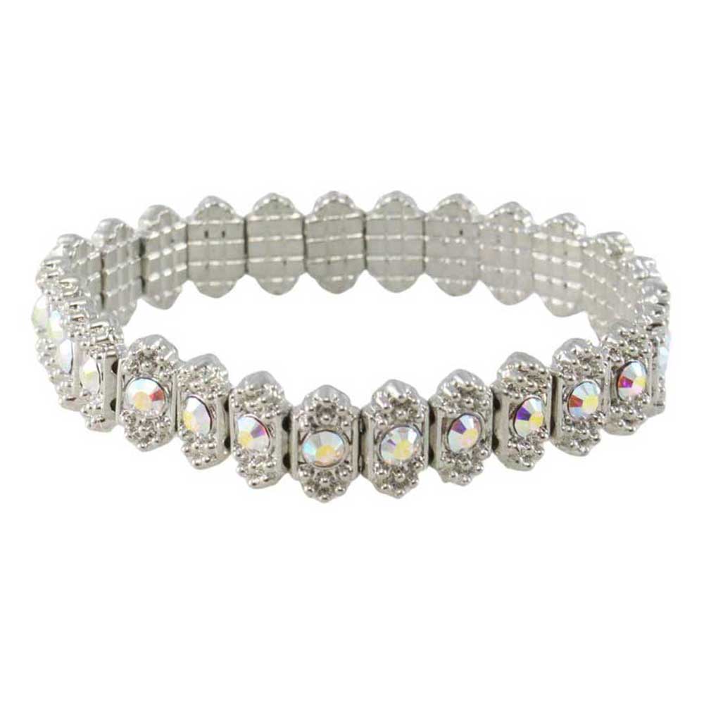 Silver - tone Aurora Borealis Crystal Stretch Bracelet - BGR401AB - Lilylin Designs