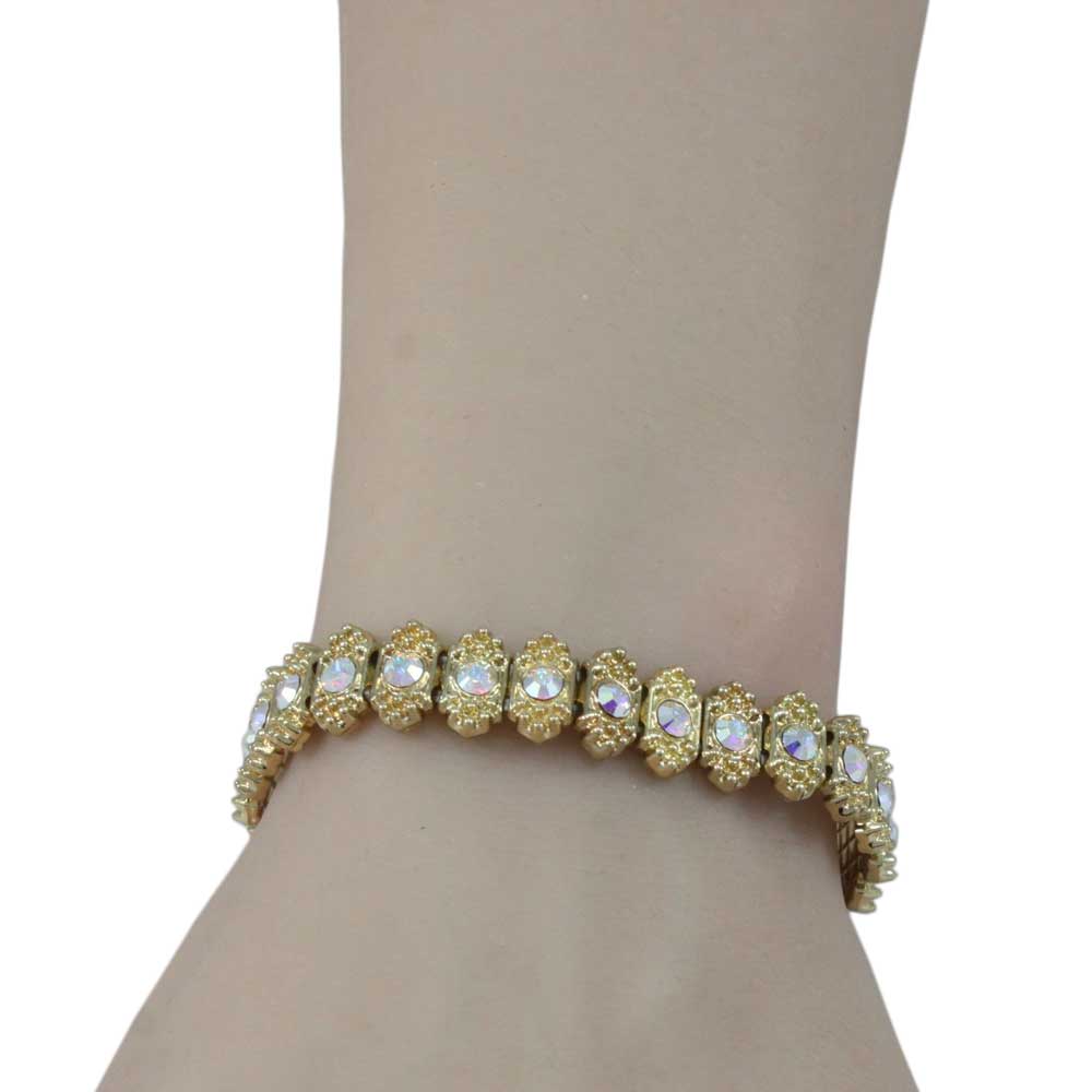 Gold - Plated Aurora Borealis Crystal Stretch Bracelet - BGR401ABG - Lilylin Designs