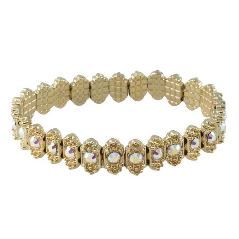 Gold - Plated Aurora Borealis Crystal Stretch Bracelet - BGR401ABG - Lilylin Designs