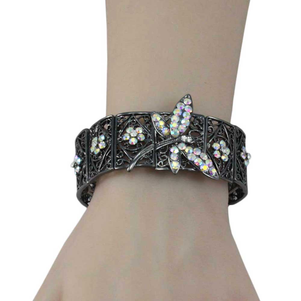 Crystal Dragonfly Stretch Bracelet - BGR441AB - Lilylin Designs