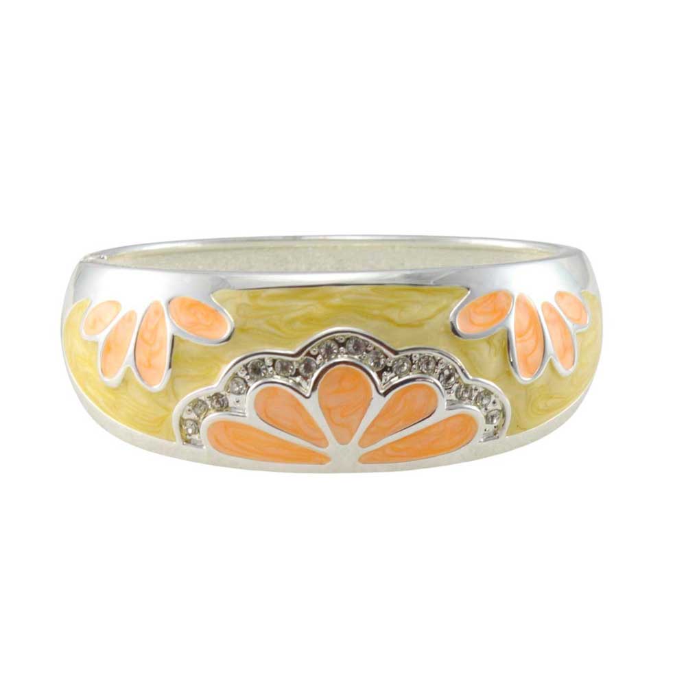 Yellow Enamel with Orange Flowers Hinged Bangle - BGR504 - Lilylin Designs